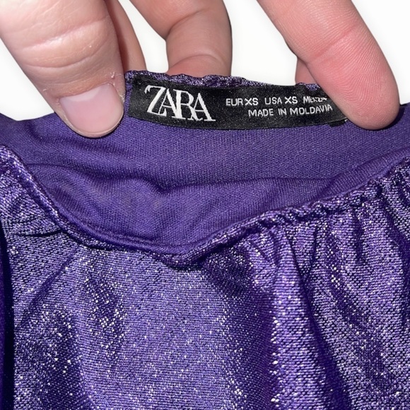 ZARA Blogger Favorite Metallic Purple Ruffle Mini Dress Size XS Party Flirty - Picture 4 of 12